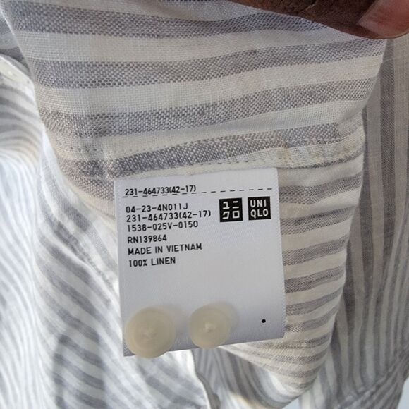 uniqlo women's 100% linen striped size XL button front long sleeve classic - Picture 8 of 8